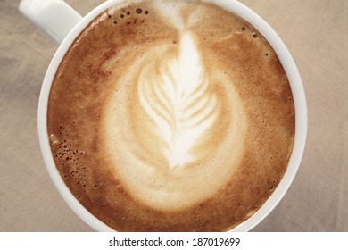 Fresh Cappuccino Cup With Simple Latte Art, Overhead