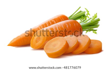 Fresh carrot and cut pieces isolated on white background as package design element