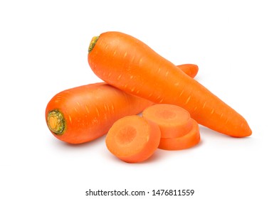 Fresh Carrots with sliced isolated on white background. - Shutterstock ID 1476811559