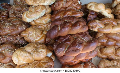 Fresh challah bread in bakery