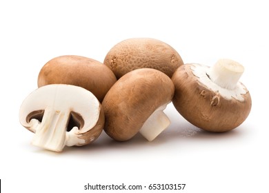 Fresh Champignon Mushrooms Isolated On White.