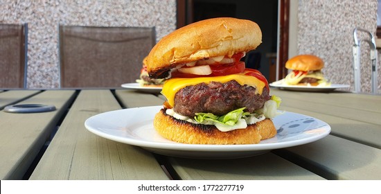 Fresh Cheese Burger With A Juicy Thick Meat Patty From A Homemade Grill.