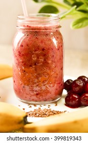 Fresh Cherry Banana Smoothie With Flax Seed