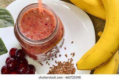 Fresh Cherry Banana Smoothie With Flax Seed