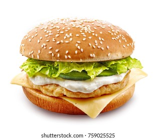 Fresh Chicken Burger Isolated On White Background