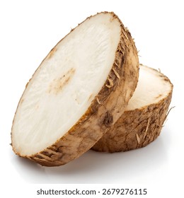 Fresh Chicory Root Slice Isolated on a White Backdrop