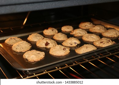 Fresh Chocolate Chip Cookies Being Baked In An Oven