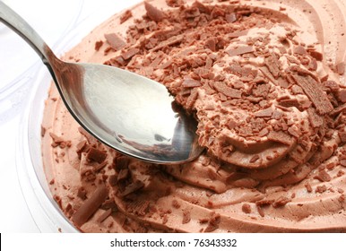 Fresh Chocolate Mousse With Spoon Isolated On White