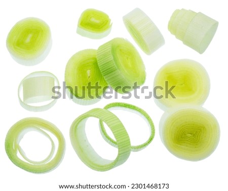 Fresh chopped leek isolated on white background. File contains clipping path.