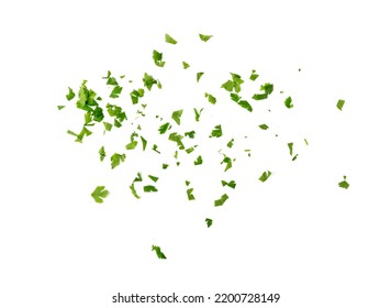 Fresh chopped parsley isolated. Sliced cilantro leaves, raw garden parsley, chervil, corriender pieces on white background top view - Shutterstock ID 2200728149