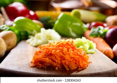 Fresh Chopped Vegetables On A Cutting  Board