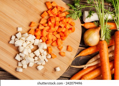 Fresh Chopped Vegetables On A Cutting Board