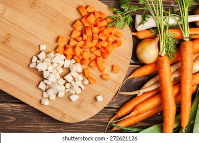 Fresh Chopped Vegetables On A Cutting Board