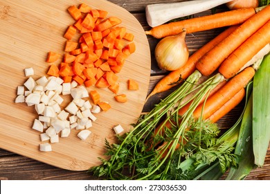 Fresh Chopped Vegetables On A Cutting Board