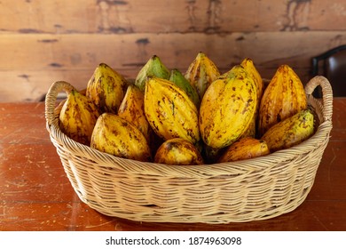 Fresh Cocoa Fruit In A Basket