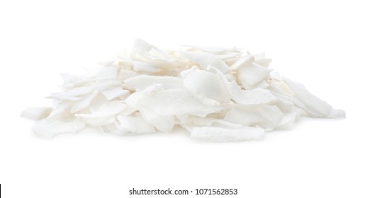 Fresh Coconut Flakes On White Background