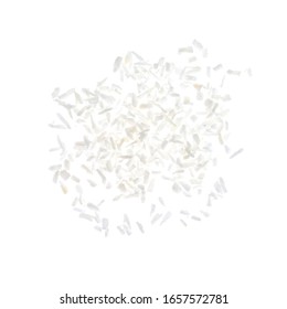Fresh coconut flakes on white background, top view