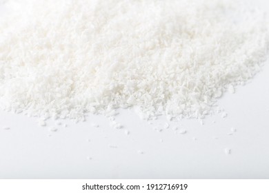 Fresh Coconut Flakes White Background.