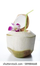 Fresh Coconut Water Drink on white background