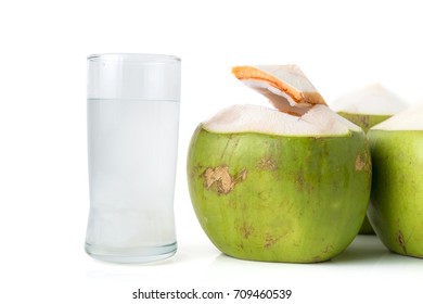 Fresh Coconut Water In Glass With Coconut