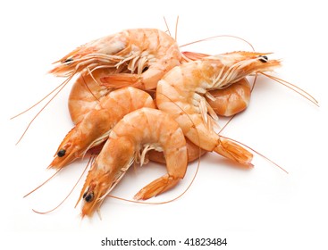 Fresh Cooked King Prawns Isolated On White