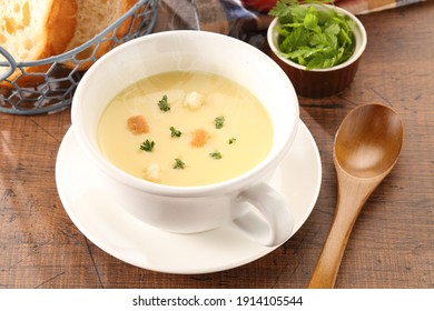 Fresh Corn Cream Soup In Bowl