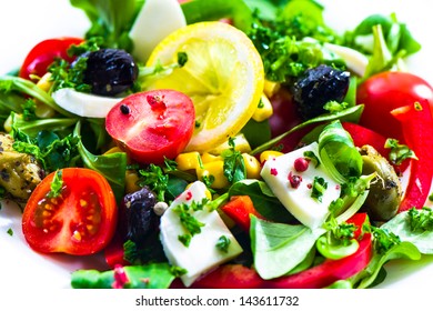 Fresh Corn Salad On White Plate And White Background