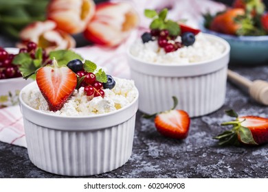 Fresh Cottage Cheese And Berries For Healthy Eating