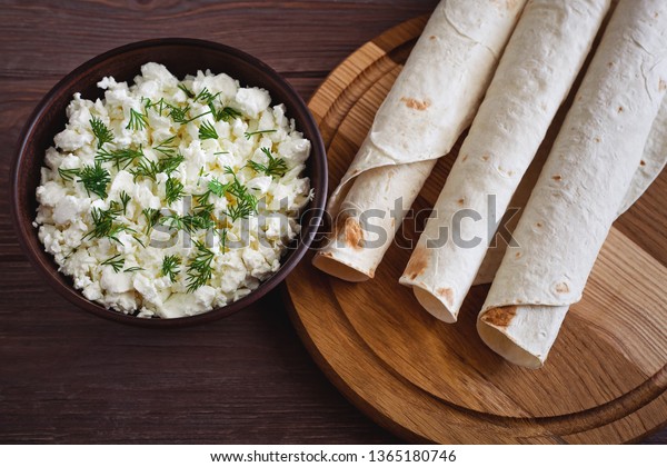 Fresh Cottage Cheese Dill Plate On Stock Photo Edit Now 1365180746