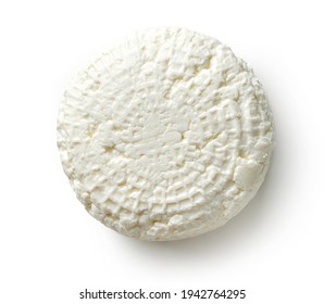 fresh cottage cheese isolated on white background, top view