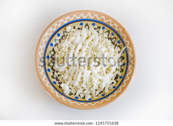 Fresh Cottage Cheese Sour Cream Plate Stock Photo Edit Now