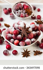 Fresh Cranberries Coated Of Sugar Powder.