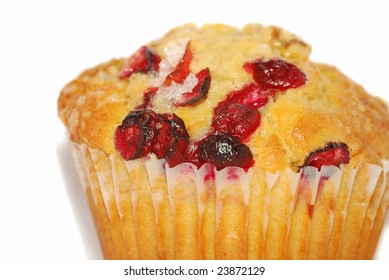 Fresh Cranberry Muffin Close-up Isolated On The White.