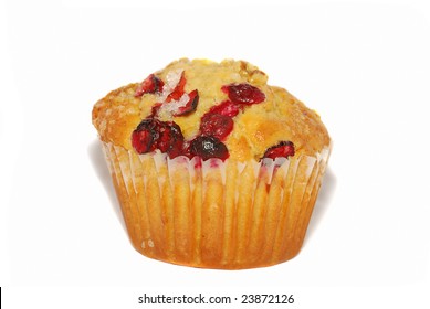 Fresh Cranberry Muffin Isolated On The White.