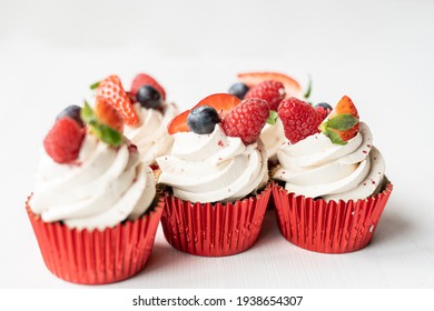 Fresh Cream And Raspberry Strawberry Blueberry Muffin Cake Cupcake Valentines Day Dessert Love Red Cake 