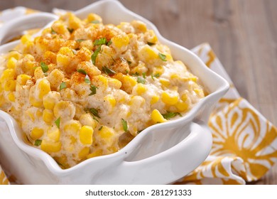 Fresh Creamy Crock Pot Corn On A Table