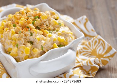 Fresh Creamy Crock Pot Corn On A Table