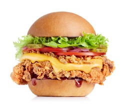Fresh Crispy Chicken Burger Isolated On White Background