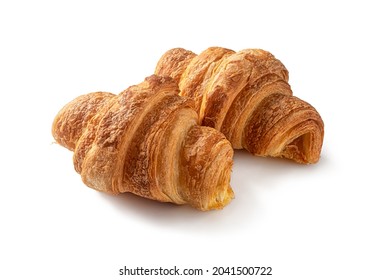 Fresh Croissants - Small Flour Confectionery Products, Rolls In The Shape Of A Crescent (bagels) Made Of Puff Pastry, On A White Background