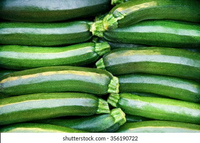 Fresh Cropped  Green Zucchini; Offer In The Vegetable Market; Summer Squash