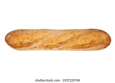 Fresh Crunchy French Baguette Bread Isolated On White, Top View