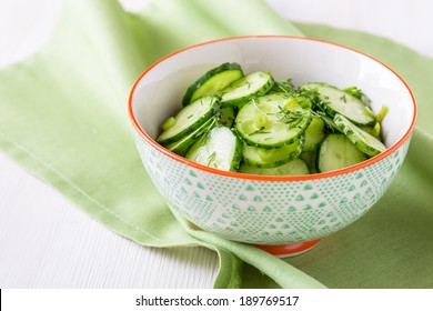 Fresh Cucumber Salad With Dill In Bowl