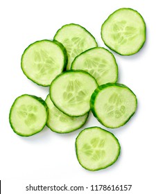 Fresh cucumber slices, isolated on white background. Close up shot of cucumber, arrangement or pile. - Shutterstock ID 1178616157
