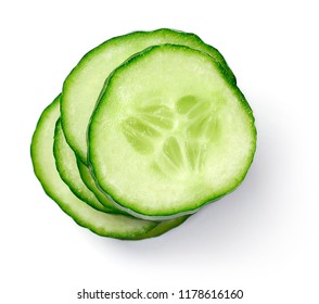 Fresh cucumber slices, isolated on white background. Close up shot of cucumber, arrangement or pile. - Shutterstock ID 1178616160