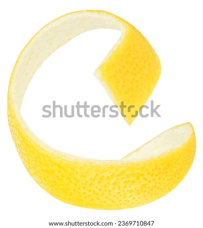 Fresh curly lemon zest isolated on a white background. Lemon peel.