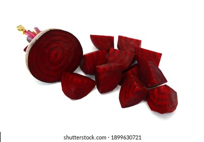 Fresh cut blocks beet root isolated on white background