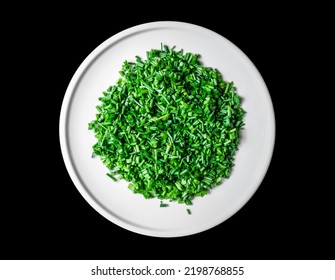 Fresh Cut Chives On A White Plate