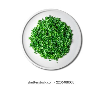 Fresh Cut Chives On A White Plate