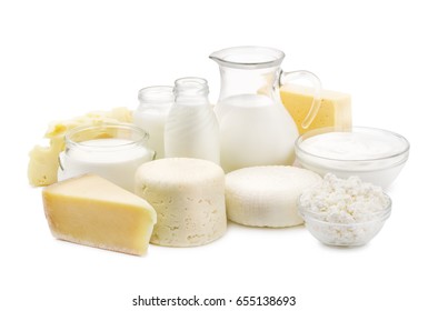 Fresh Dairy Products  Isolated On White