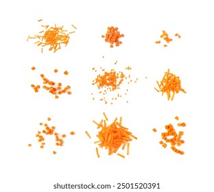 Fresh Diced Carrot Isolated, Raw Carrot Cubes Closeup, Chopped Orange Root Vegetable, Diced Carrots Pile on White Background Top View - Powered by Shutterstock